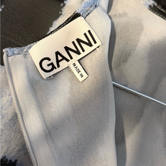 GANNI Georgette Long Sleeve Blue Leopard Print Dress EU 40 - Picture 8 of 8